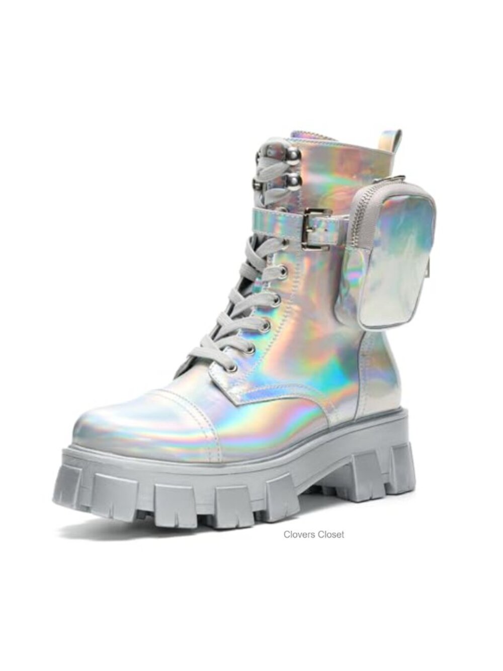 Women's Platform Combat Boots with Zippered Pouch, Memory Foam Insole, Chunky